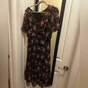 Floral cap sleeves midi dress